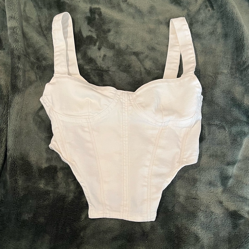 White Zara Denim Corset Top Size S